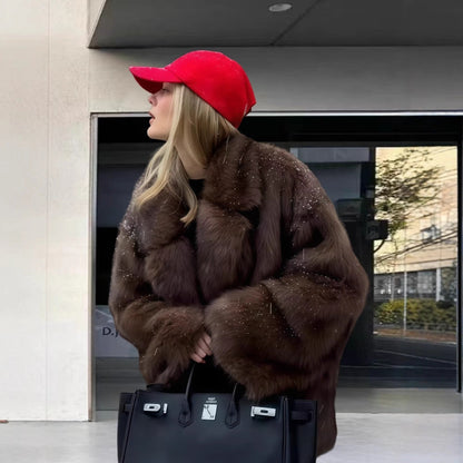 Damen Fleecejacke Voluminöser Schnitt Mit Funkelnden Details