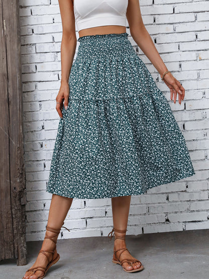 Damen Midirock Elastischer Taillenbund Florales Design