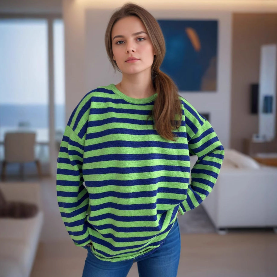 Damen Oversized-Pullover aus Strickstoff mit lässigem Streifenmuster