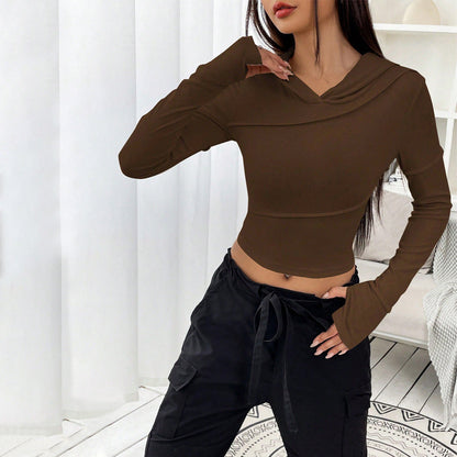 Damen Crop- Langarm Kapuze Elegantes Design