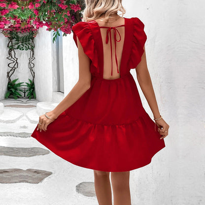 Damen Sommerkleid Volantärmel Offener Rücken Norvielle - Norvielle