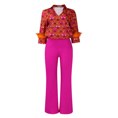 Damen Ensemble Florales Muster Elegante Details