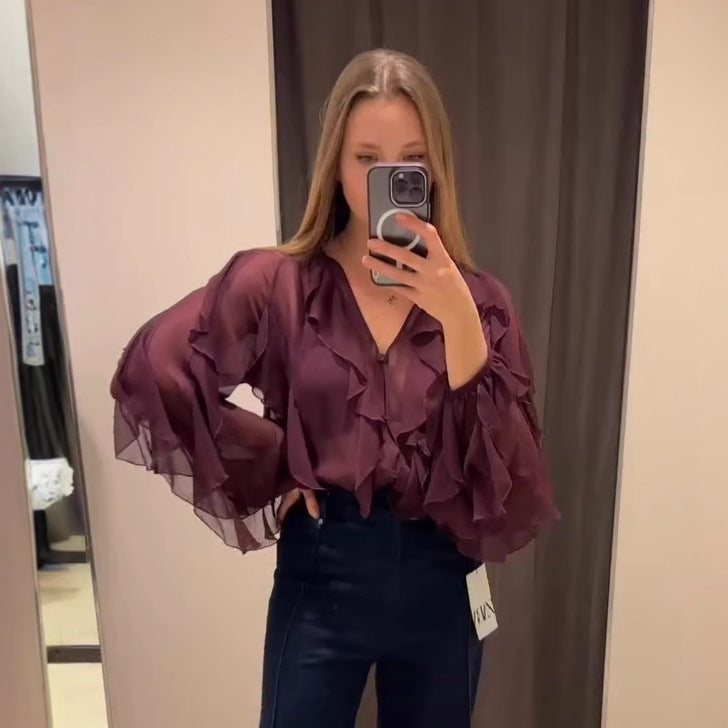 Damen Blusenoberteil Drapiert Bluse Norvielle