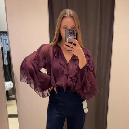 Damen Blusenoberteil Drapiert Bluse Norvielle