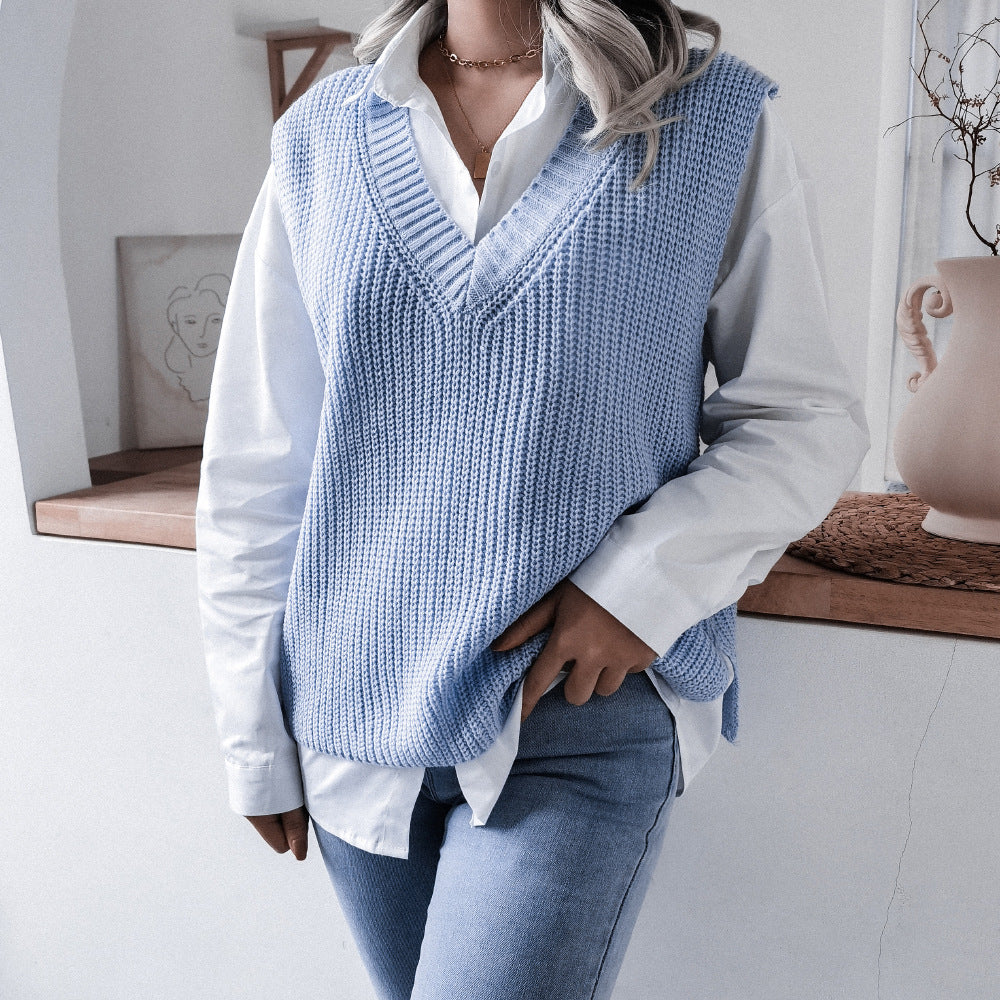 Damen Strickweste V-Ausschnitt Strukturiert Beige