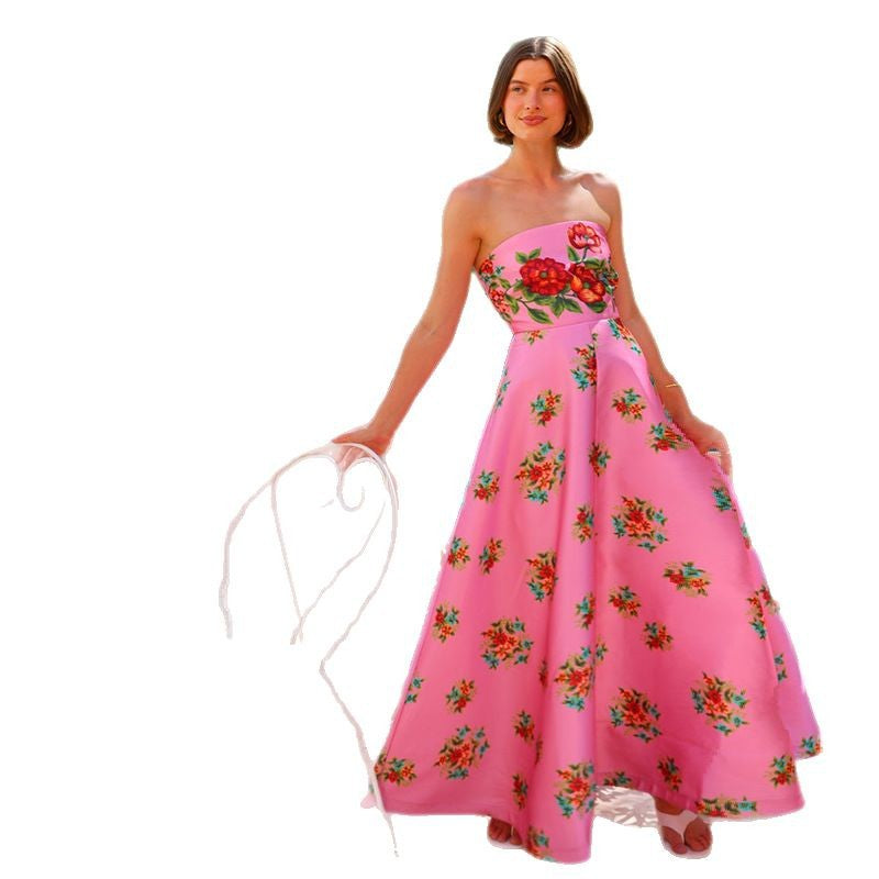 Damen Maxikleid Strapless Floralmuster Norvielle