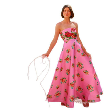 Damen Maxikleid Strapless Floralmuster Norvielle