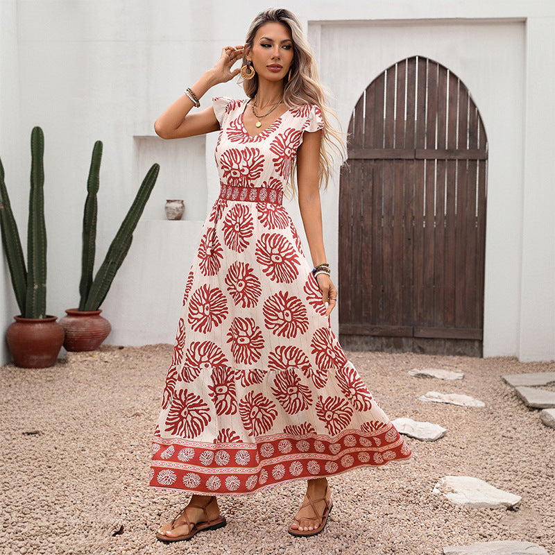 Damen Maxikleid Floralmuster Rüschenabschluss