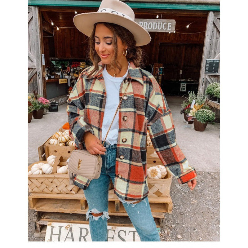Damen Flanellhemdjacke Karomuster Knopfverschluss Norvielle