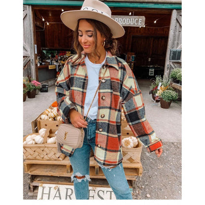 Damen Flanellhemdjacke Karomuster Knopfverschluss Norvielle