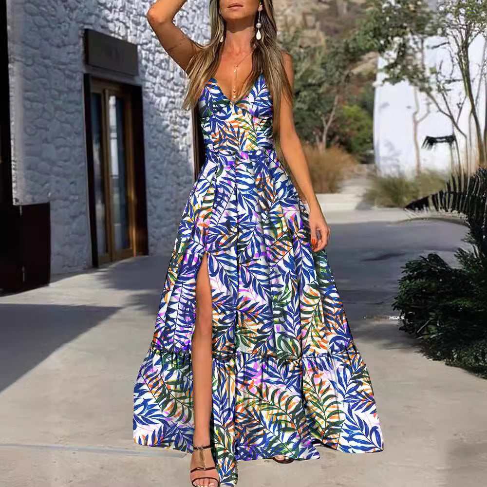 Damen Maxikleid Floralmuster Tiefes Dekolleté