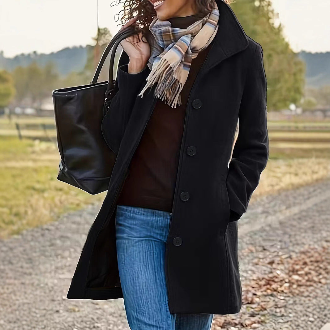 Damen Wollmantel Modern Kragen Praktische Taschen