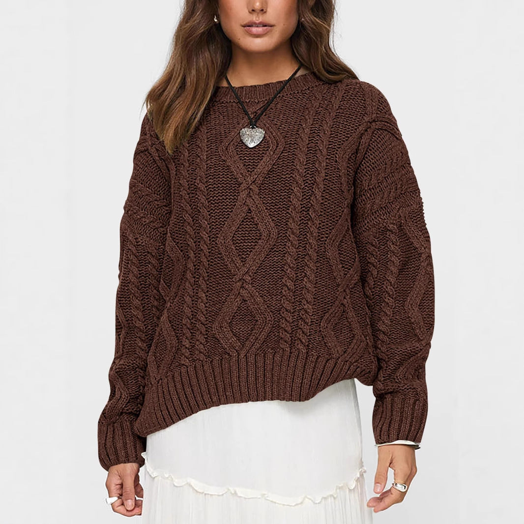 Damen Pullover Grobgestrickt Zopfmuster Norvielle - Norvielle