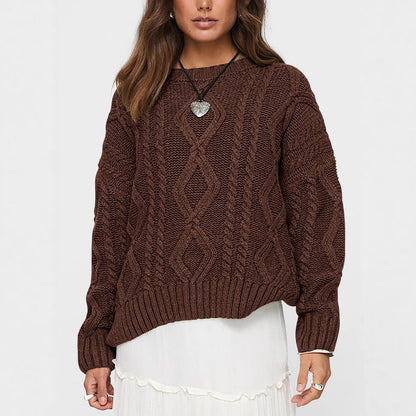Damen Pullover Grobgestrickt Zopfmuster Norvielle - Norvielle