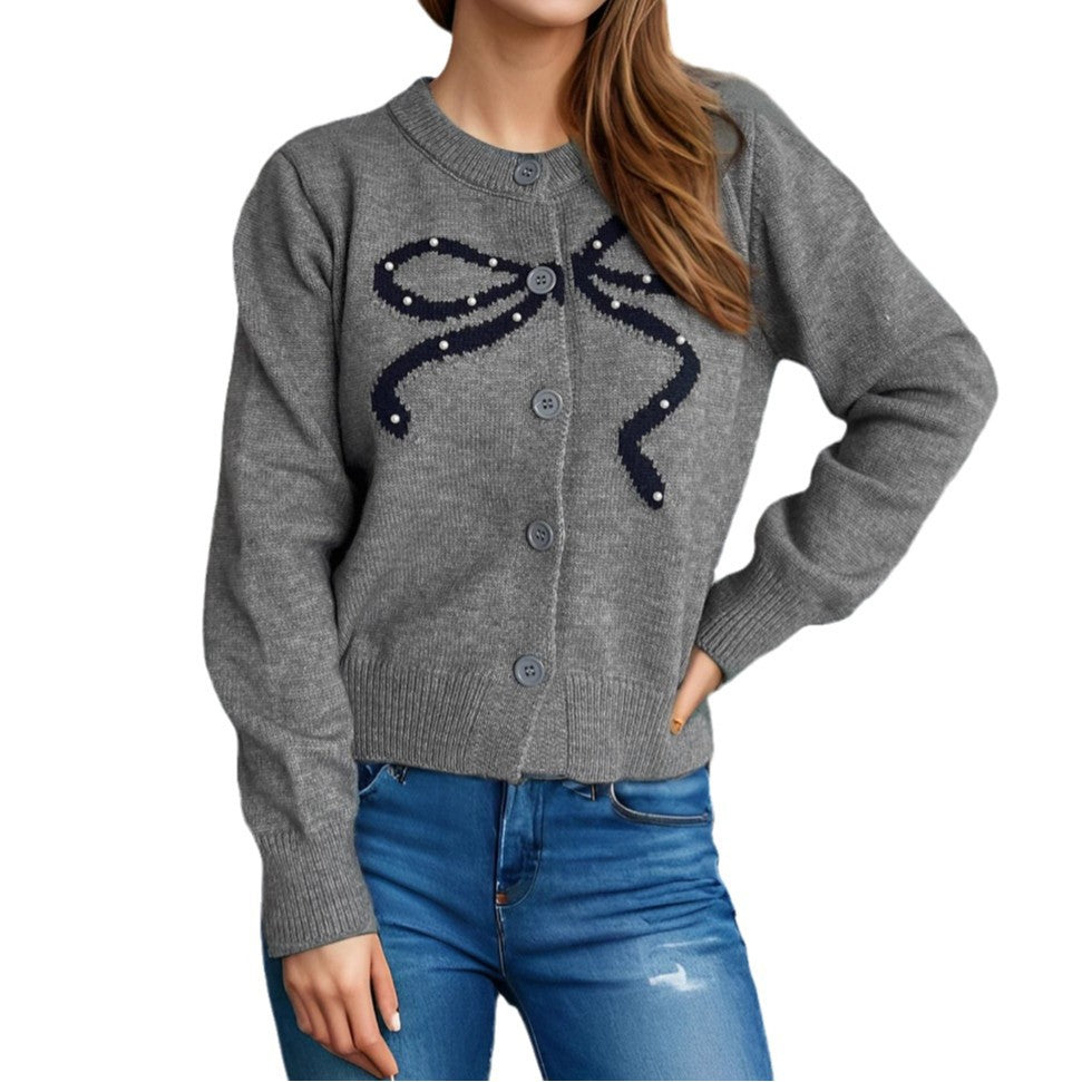 Damen Strickjacke Kuschelig Schleifenmotiv Norvielle
