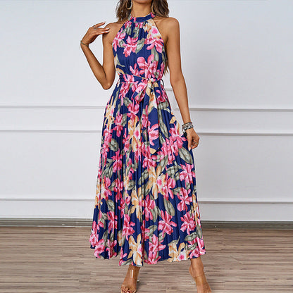 Damen Maxikleid Florales Design Gerafftes Oberteil Norvielle - Norvielle