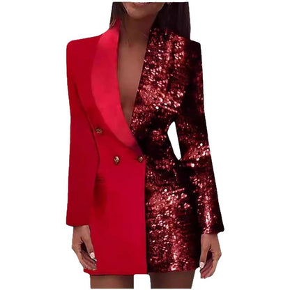 Damen Blazer-Kleid Lässig Paillettenbesatz