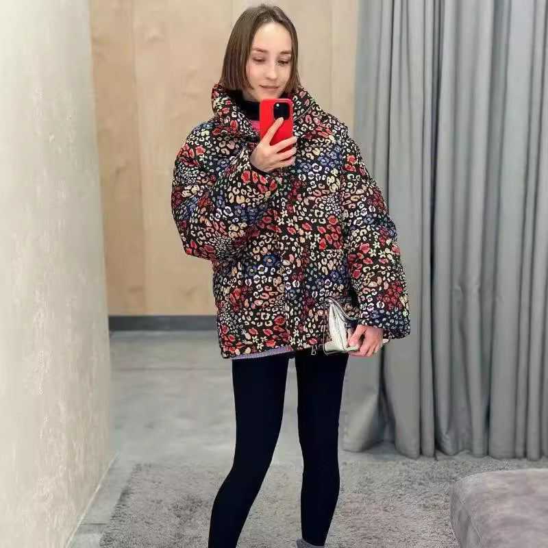 Damen Leichte Steppjacke Leopardenmuster mit Taschen Norvielle