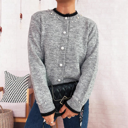 Damen Strickjacke mit Perlenverzierungen und Knöpfen