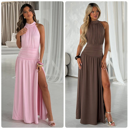Damen Maxikleid Schimmernder Stoff Hochschlitz Norvielle - Norvielle