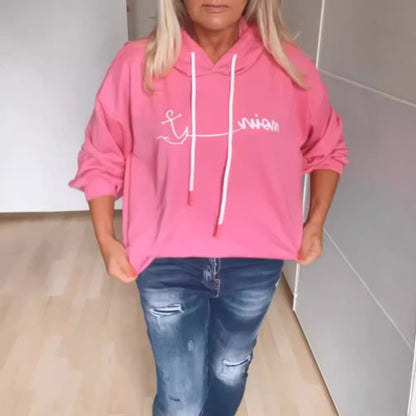 Damen Kapuzenpullover Moderner Schriftaufdruck Baumwolle Schwarz - Norvielle