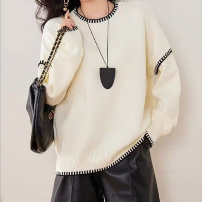 Damen Pullover Strukturiert Kuschelig Beige - Norvielle