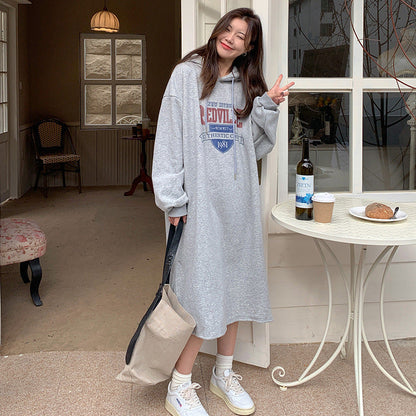 Damen Hoodie-Kleid Lässiger Schnitt Grafikdruck