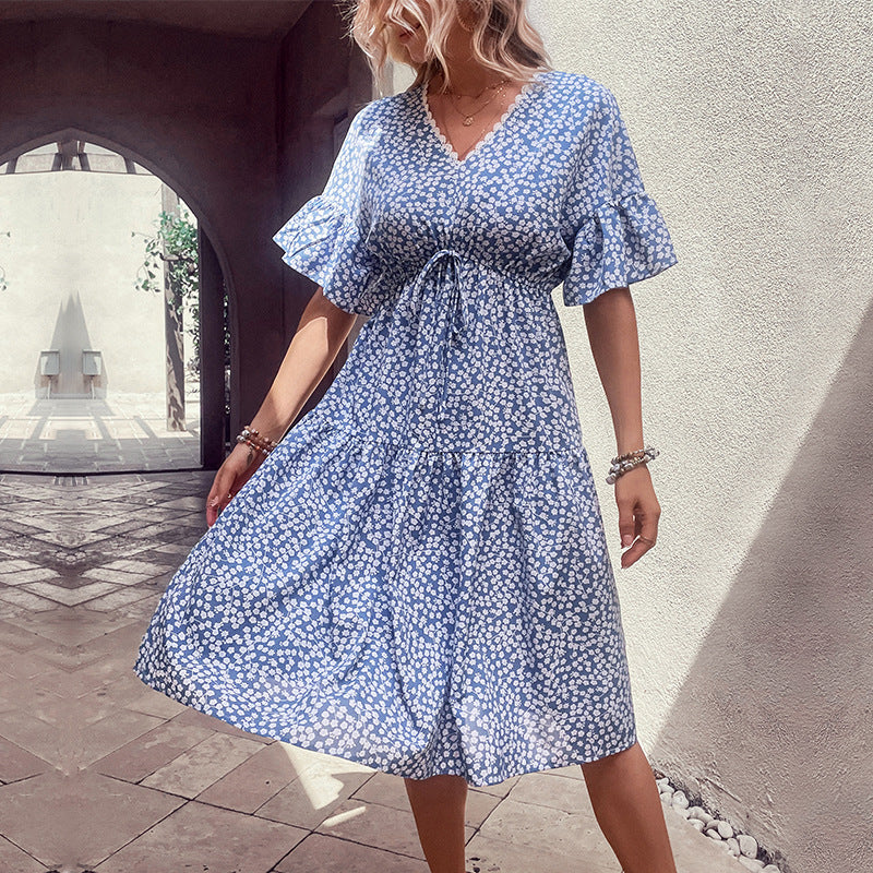 Damen Sommerkleid Taillenknoten Voluminöser Rock Norvielle