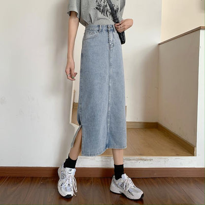 Damen Denim-Rock Lang mit Schlitz