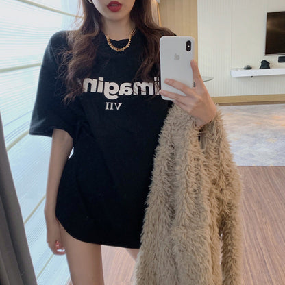 Damen Oversized T-Shirt Bequem Lässig Weiß