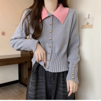 Damen Strickpullover Eleganter Kragen Knopfdetails Norvielle