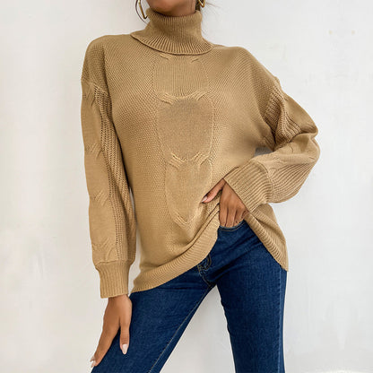 Damen Pullover Grobstrick Hochkragen Beige