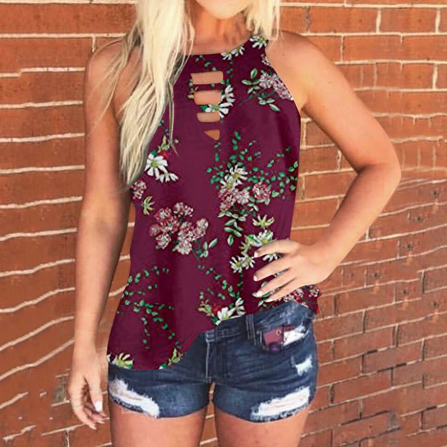 Damen Ärmelloses Oberteil Mandala-Muster Cut-Out