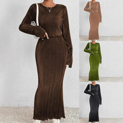 Damen Maxikleid Länge Langärmelig Elegant Schwarz Norvielle - Norvielle