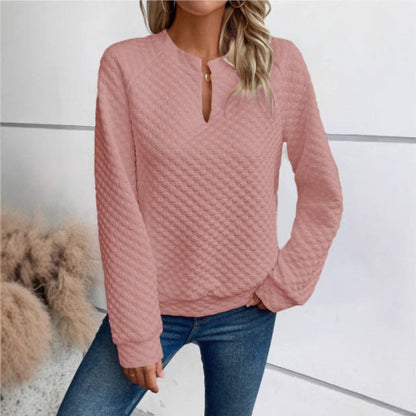 Damen Sweatshirt Strukturiertes Steppdesign Modischer Ausschnitt