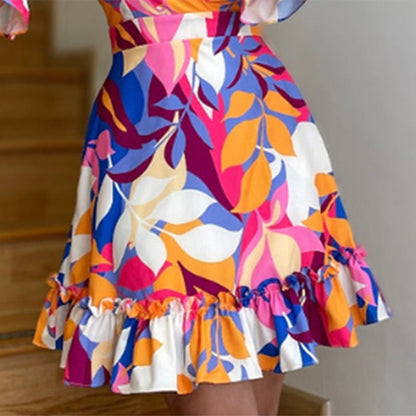 Damen Sommerkleid Voluminöse Puffärmel Rüschen-Saum Norvielle