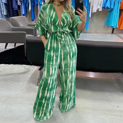Damen Jumpsuit Kimono-Ärmel Taillen-Gürtel Schwarz - Norvielle