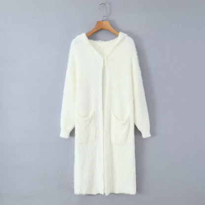 Damen Langstrickmantel mit Kapuze und Taschen Norvielle