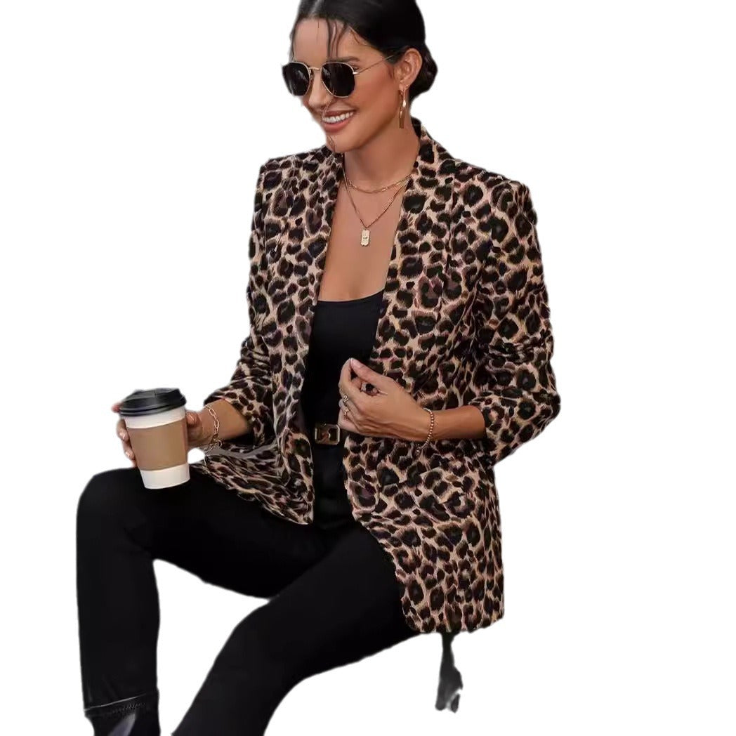 Damen Blazer Animal-Print mit Revers und Taschen