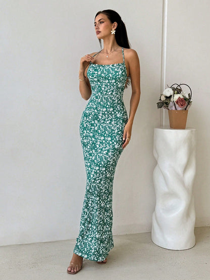 Damen Maxikleid Verstellbare Träger Floraler Druck Norvielle