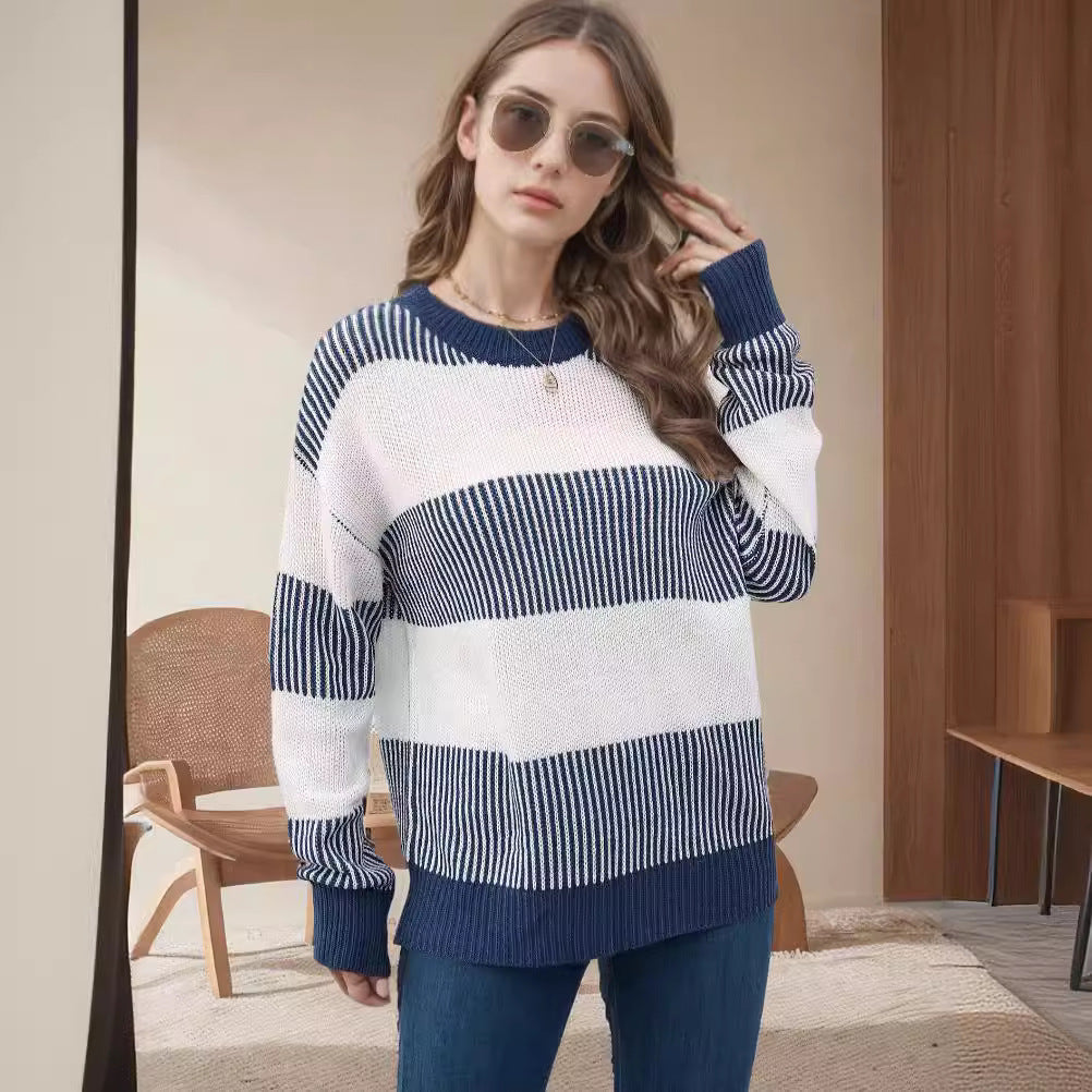 Damen Strickpullover Breite Streifen Weit Norvielle