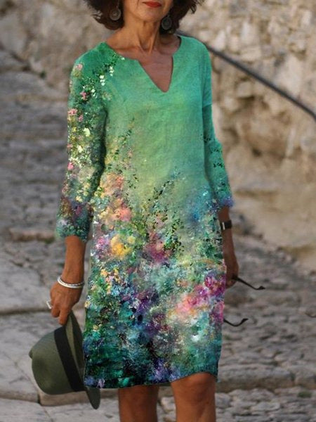 Damen Sommerkleid V-Ausschnitt Bunt Grafikdesign
