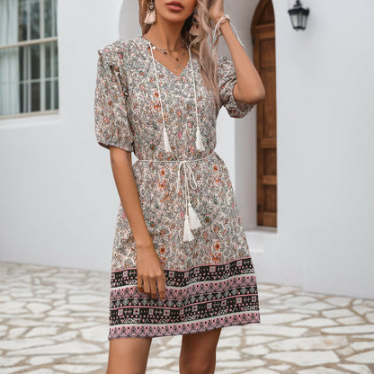 Damen Sommerkleid Rüschendetails Verstellbarer Taillenzug Norvielle - Norvielle