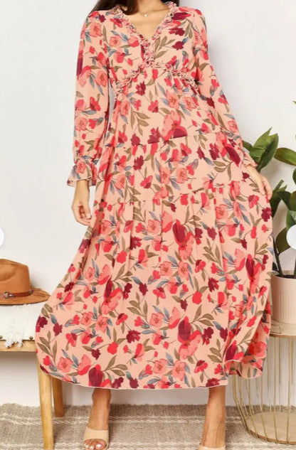 Damen Maxikleid Floraler Druck V-Ausschnitt