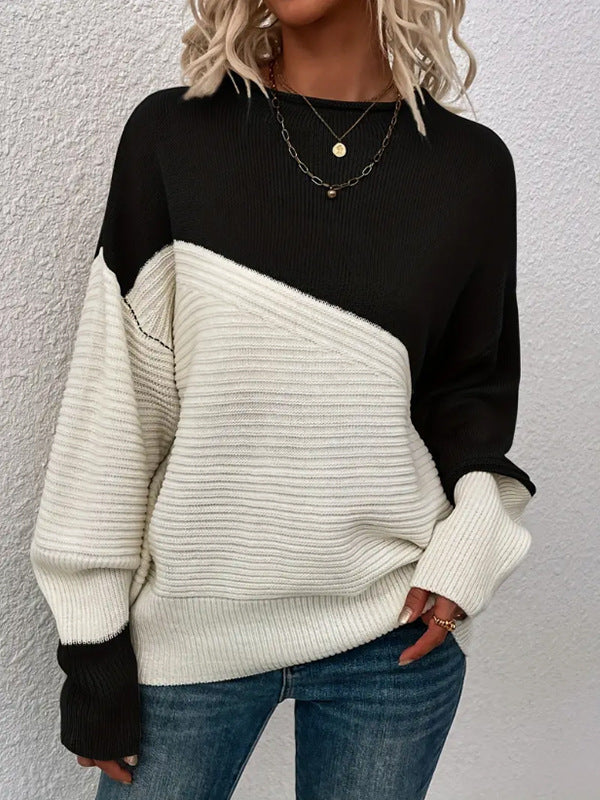 Damen Strickpullover Strukturiert Modern Farbblock Norvielle