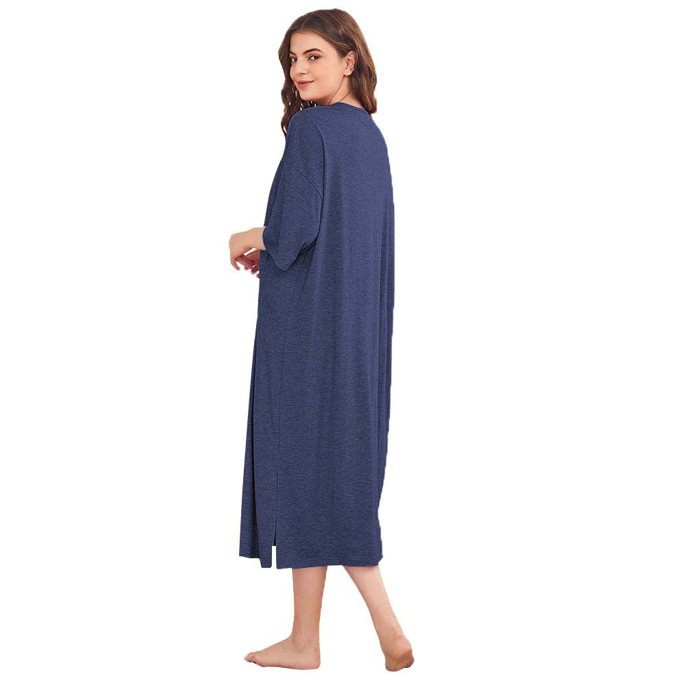 Damen Nachtkleid Lässig mit Schlitzen und Brusttasche