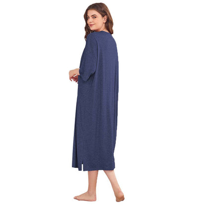 Damen Nachtkleid Lässig mit Schlitzen und Brusttasche