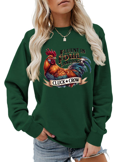 Damen Sweatshirt Hühnermotiv Bequem Grau