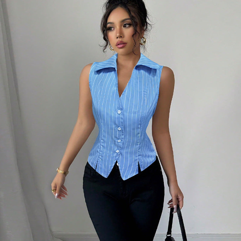Damen Ärmellose Bluse Streifen Norvielle