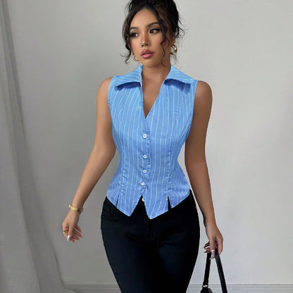 Damen Ärmellose Bluse Streifen Norvielle
